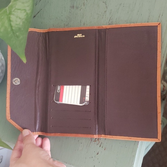 Vintage 80s Ostrich Calf Leather Clutch Wallet - Picture 7 of 9